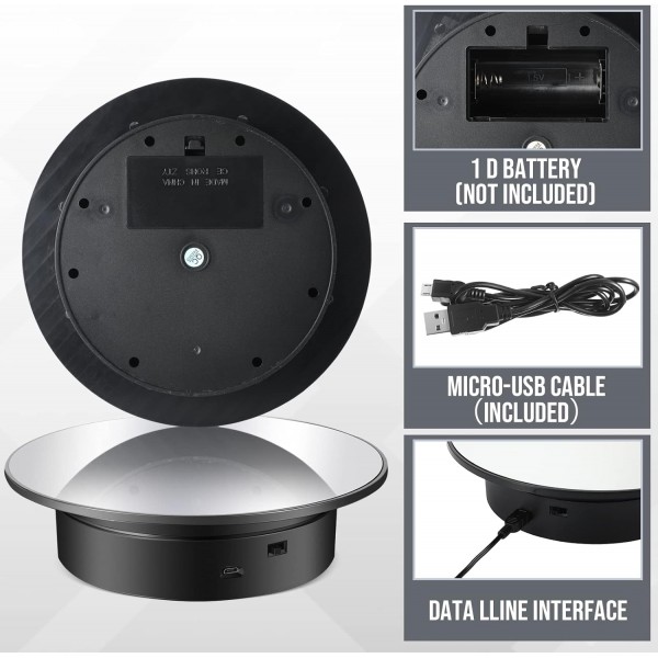 DIAT Large Turntable 360° Motorized Rotating Display Mirror Stand with USB for Photography