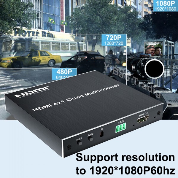 4X1 HDMI Multi-viewer 4 Screen Splitter Seamless Switch 1080p 