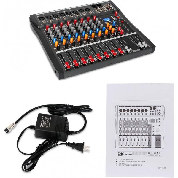 8 Channel Audio Mixer Console 48V Phantom w USB Bluetooth 