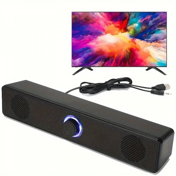 Powered Soundbar Speaker with Volume Control (USB+3.5mm Audio Plug)