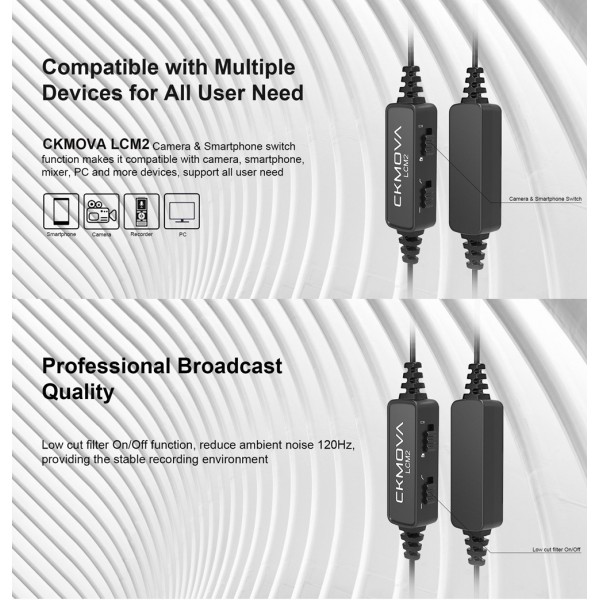 Διπλό ενσύρματο μικρόφωνο πέτου Ckmova LCM2 PRO  για DSLR & τηλέφωνα (Upgrade Version)
