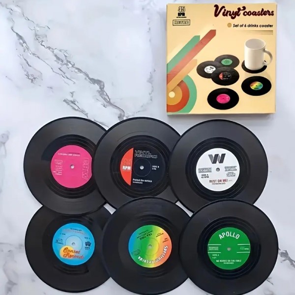 6 Τεμ. Retro Vinyl Record Σουβερ Τραπεζιού