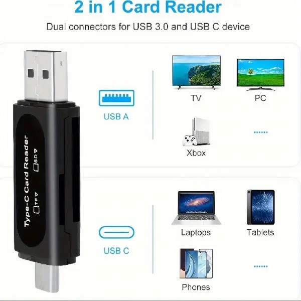 USB Micro SD Card Reader, 4-in-1 Type C + USB +TF