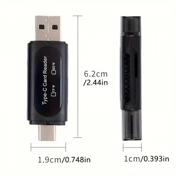 USB Micro SD Card Reader, 4-in-1 Type C + USB +TF