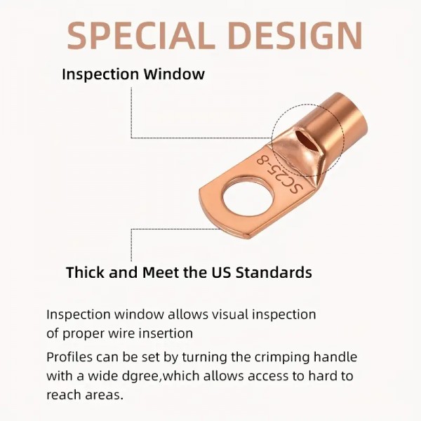 140pcs Wire Lug Connector Ring, SC6-25 Copper Connectors, Bare Cable Electric Crimp