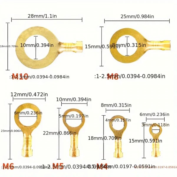 150pcs Golden Ring Crimping Terminal, O-shaped Round Brass Electrical Connector