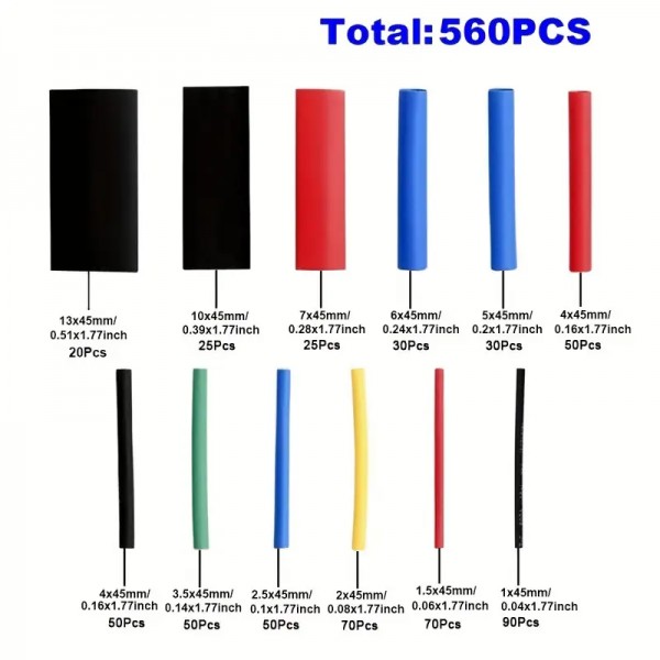 560pcs Heat Shrink Tubing Assorted Tube Wrap Sleeve Set Combo