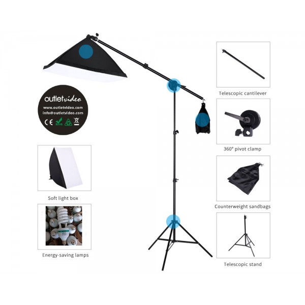 OutletVideo XL12 ολοκληρωμένο σετ φωτιστικών Softbox με XL Havy Backdrop Kit (8100W - 132.000 Lumens)