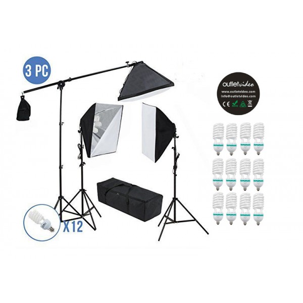 OutletVideo XL12 ολοκληρωμένο σετ φωτιστικών Softbox με XL Havy Backdrop Kit (8100W - 132.000 Lumens)