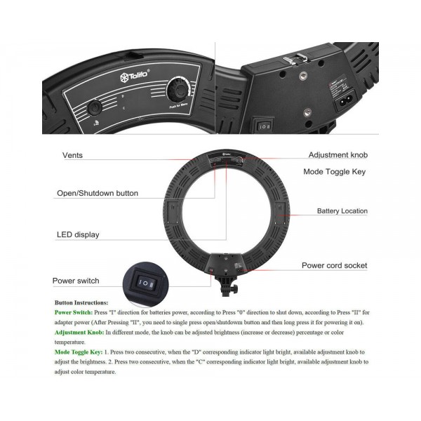 Σετ φωτιστικό Ring LED SMD τεχνολογίας Tolifo 360 με βάση τηλεφώνου καθρέφτη κ τρίποδα (Bi Color 40W - 4000 LM - AC Type)