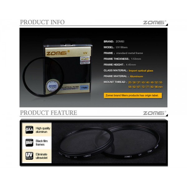 55mm Original Zomei UV φίλτρο HD Multi-Coated με ιαπωνικά κρύσταλλα 