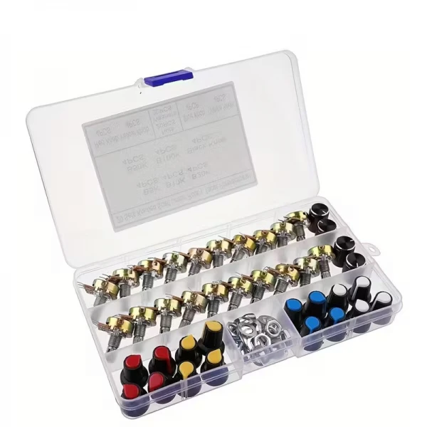Σετ Ποτενσιόμετρα B5K, 10K, 20K, 50K 100K με 20 Καπάκια σε Κουτί Σετ Ποτενσιόμετρα B5K, 10K, 20K, 50K 100K με 20 Καπάκια σε Κουτί