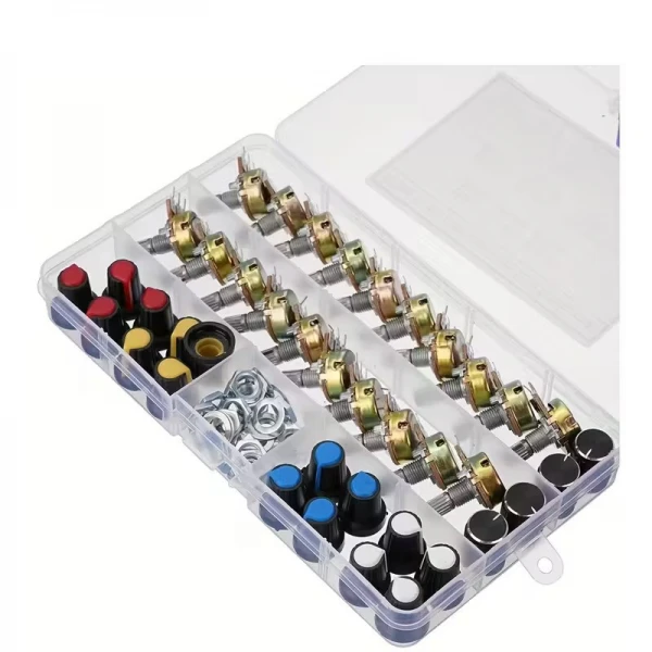 Σετ Ποτενσιόμετρα B5K, 10K, 20K, 50K 100K με 20 Καπάκια σε Κουτί Σετ Ποτενσιόμετρα B5K, 10K, 20K, 50K 100K με 20 Καπάκια σε Κουτί